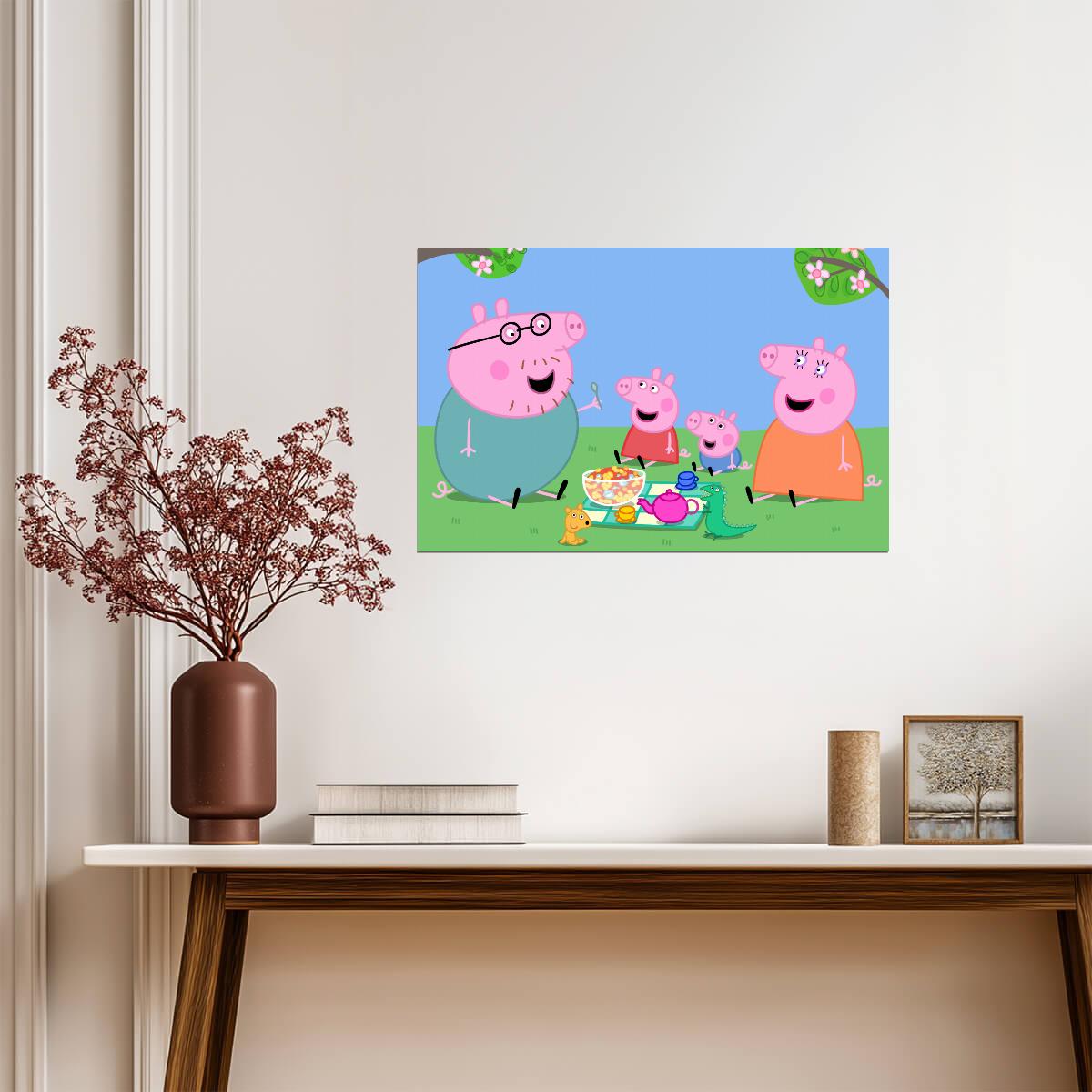 Peppa Pig Family Picnic | Kids Cartoon Poster | Nursery Wall Art - Movies & TV Poster