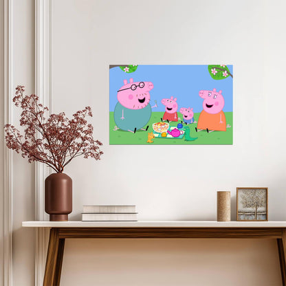 Peppa Pig Family Picnic | Kids Cartoon Poster | Nursery Wall Art - Movies & TV Poster