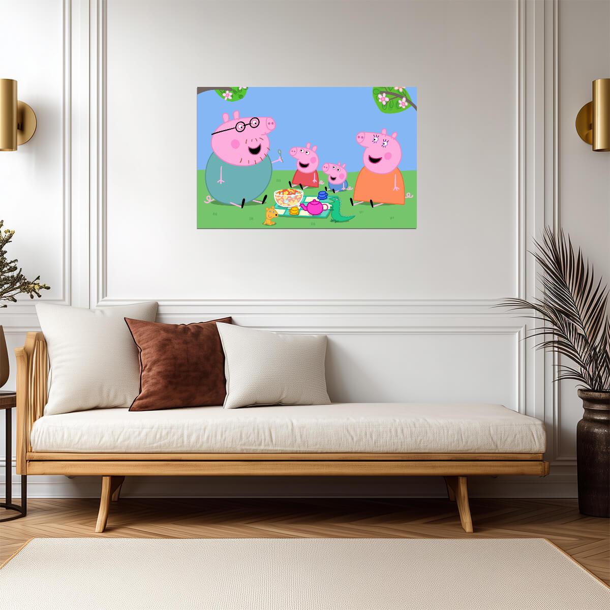 Peppa Pig Family Picnic | Kids Cartoon Poster | Nursery Wall Art - Movies & TV Poster