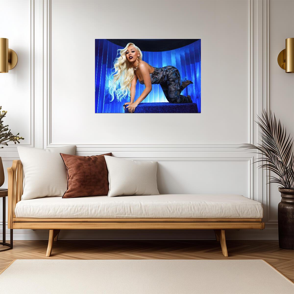 Doja Cat Blonde Hair Photoshoot | Blue Background Poster | Music Star Wall Art - Music Poster
