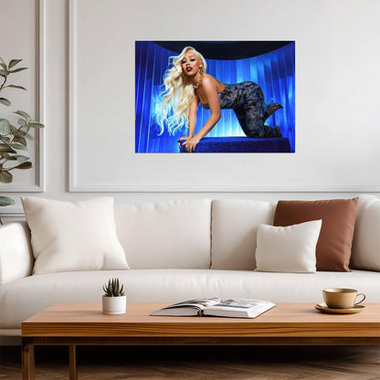 Doja Cat Blonde Hair Photoshoot | Blue Background Poster | Music Star Wall Art - Music Poster