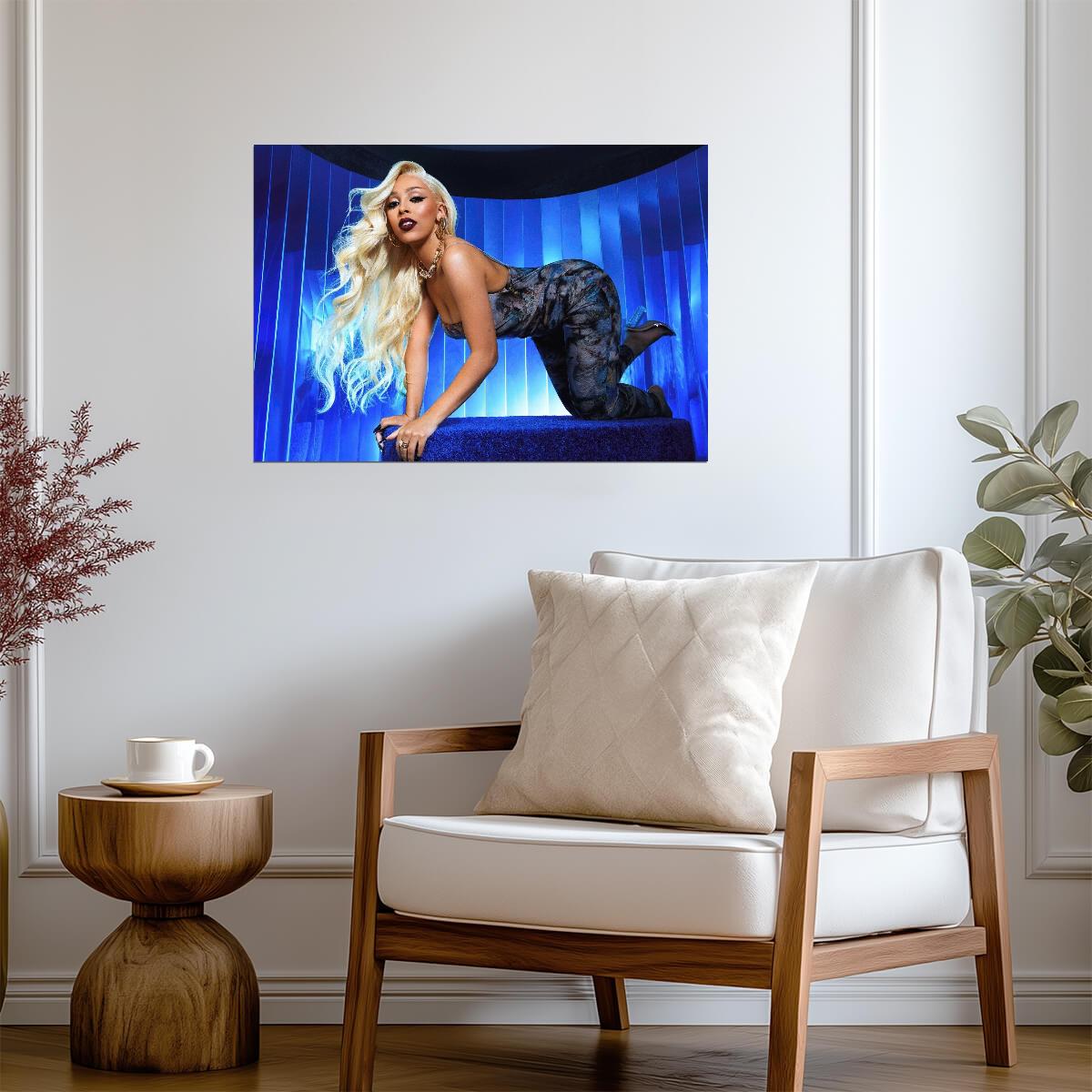 Doja Cat Blonde Hair Photoshoot | Blue Background Poster | Music Star Wall Art - Music Poster