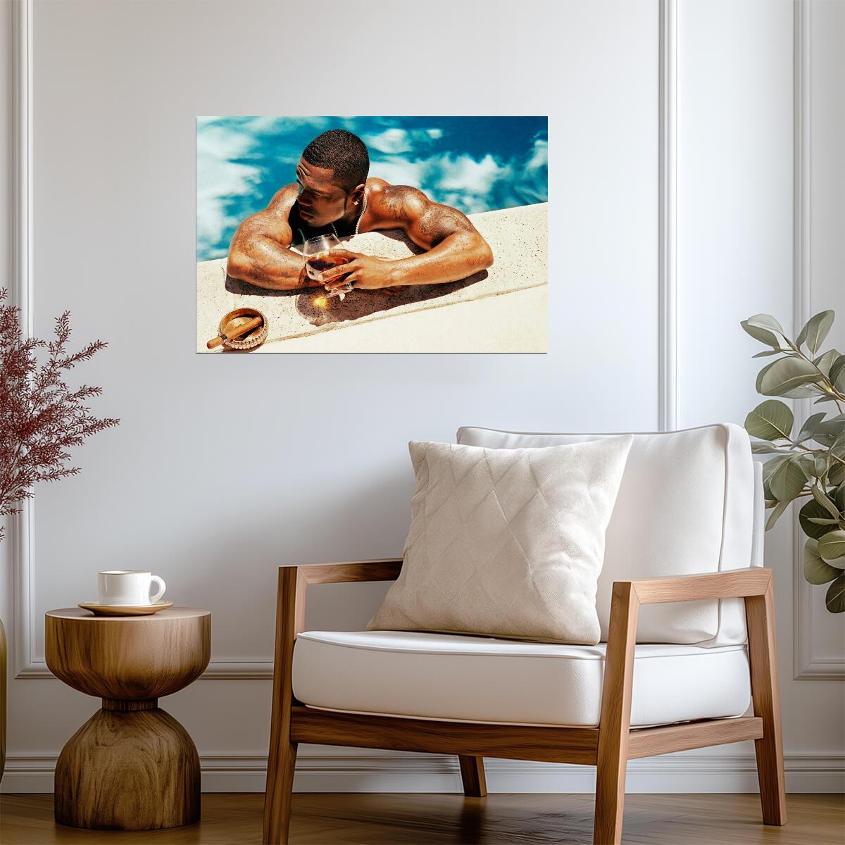 50 Cent in Pool with Cognac | Luxury Lifestyle Poster | Hip Hop Star Wall Art - Music Poster