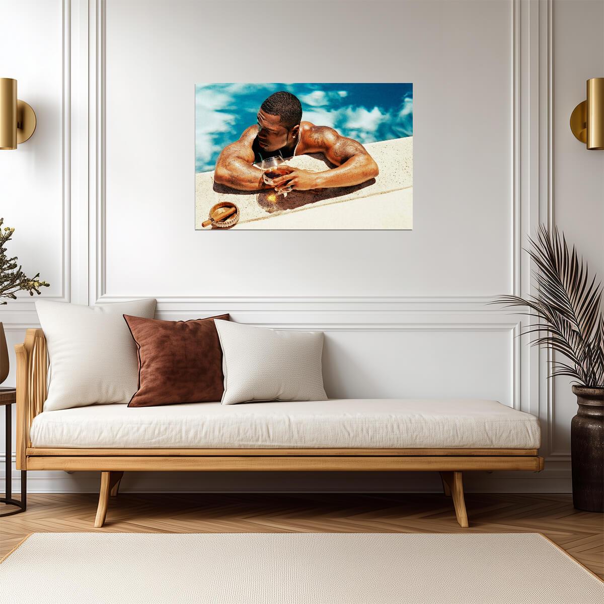 50 Cent in Pool with Cognac | Luxury Lifestyle Poster | Hip Hop Star Wall Art - Music Poster