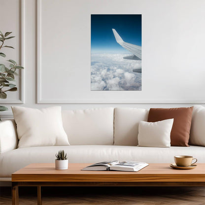 Airplane Wing View Above Clouds | Travel Photography Poster | Window Seat Sky Art Print - Cars Poster