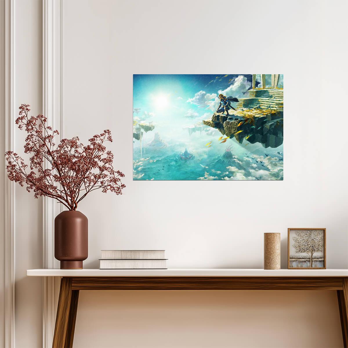 The Legend of Zelda Tears of the Kingdom Link on Sky Island | Key Art Poster | Gamer Gift TOTK Wall Art - Video Games Poster
