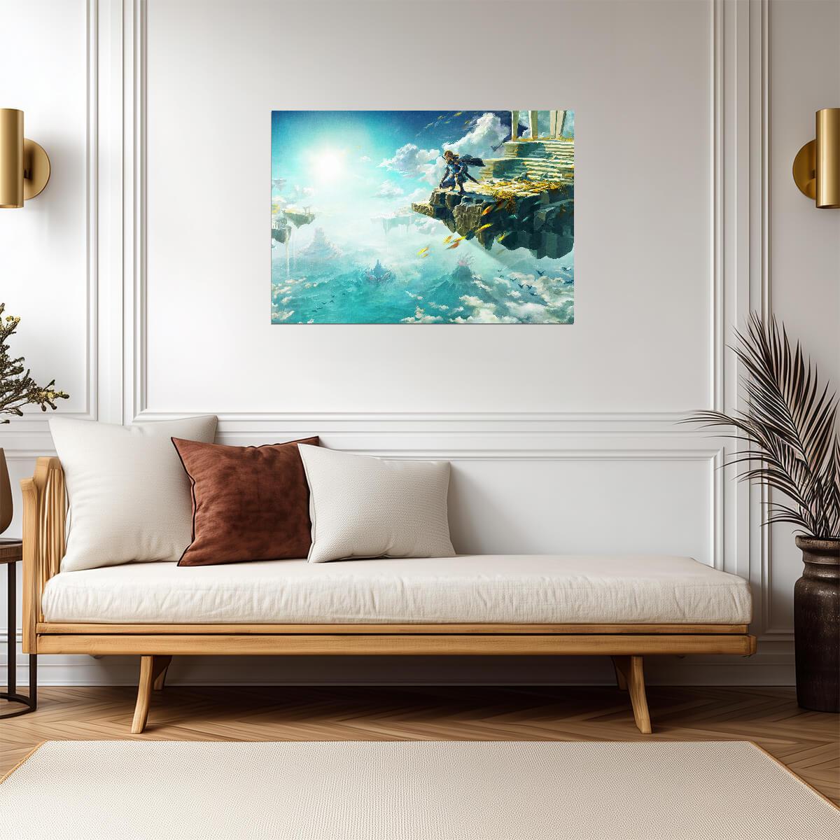 The Legend of Zelda Tears of the Kingdom Link on Sky Island | Key Art Poster | Gamer Gift TOTK Wall Art - Video Games Poster
