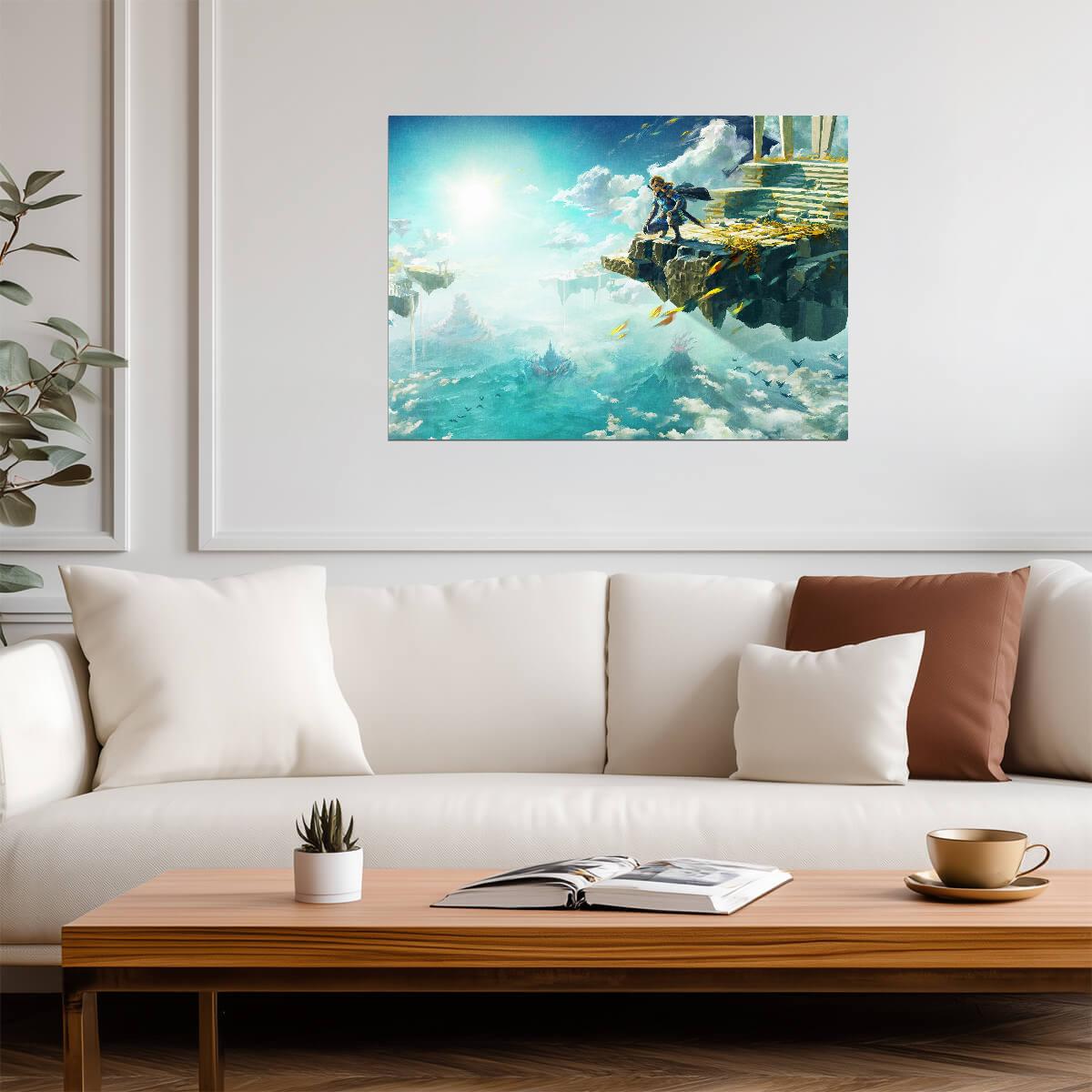 The Legend of Zelda Tears of the Kingdom Link on Sky Island | Key Art Poster | Gamer Gift TOTK Wall Art - Video Games Poster