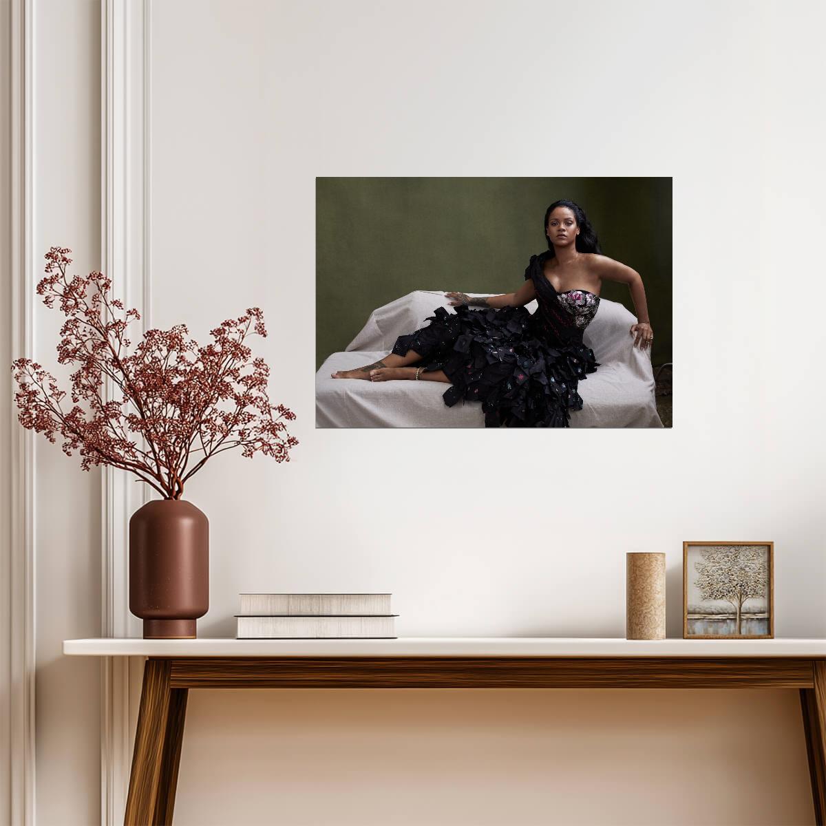 Rihanna in Black Ruffled Gown | Vogue Photoshoot Poster | Celebrity Fashion Art - Music Poster