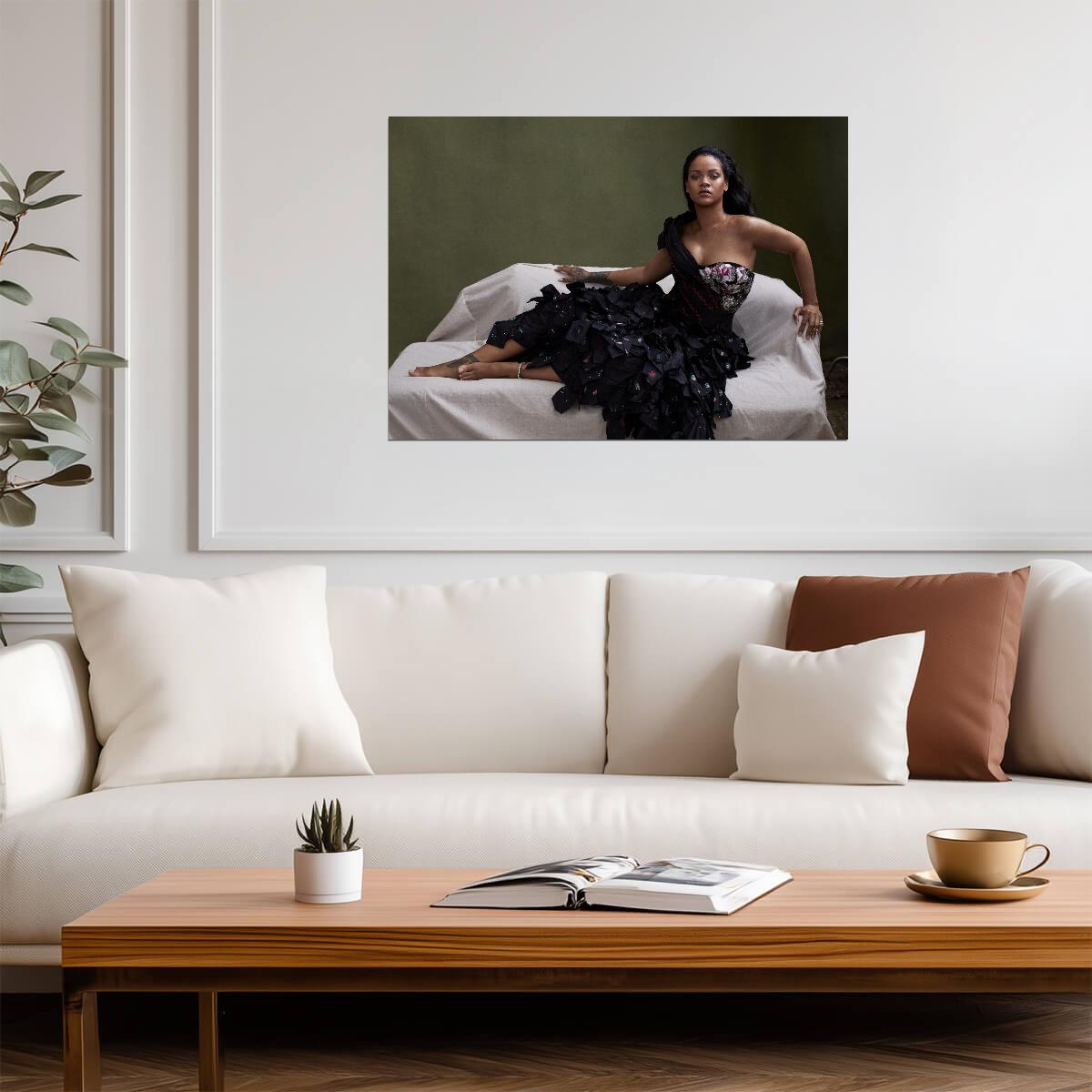 Rihanna in Black Ruffled Gown | Vogue Photoshoot Poster | Celebrity Fashion Art - Music Poster