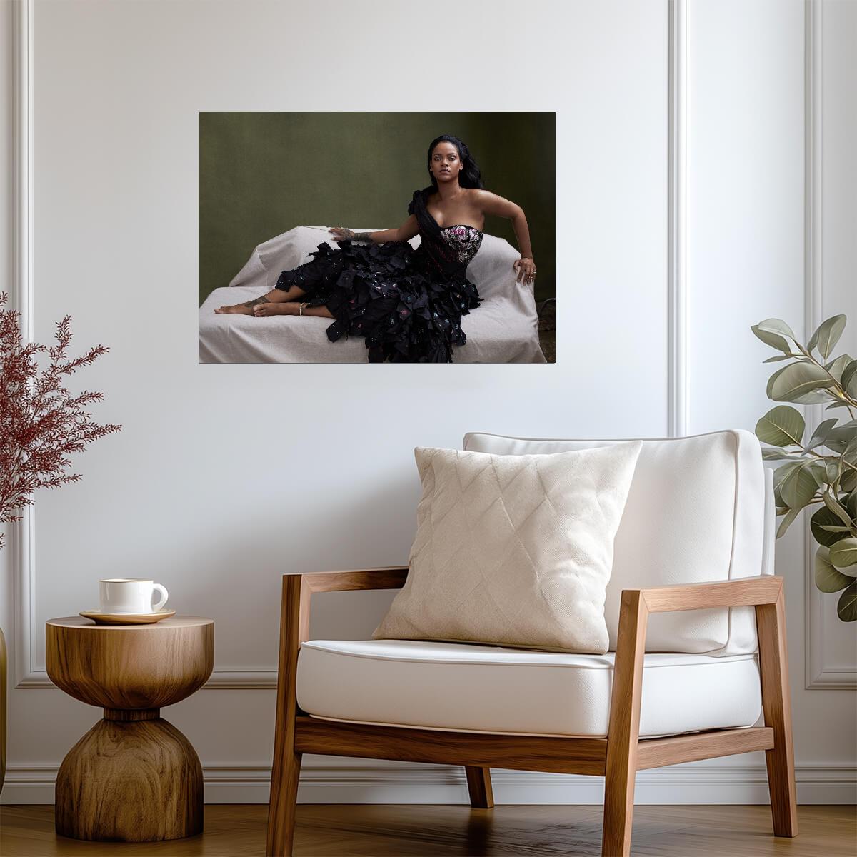 Rihanna in Black Ruffled Gown | Vogue Photoshoot Poster | Celebrity Fashion Art - Music Poster