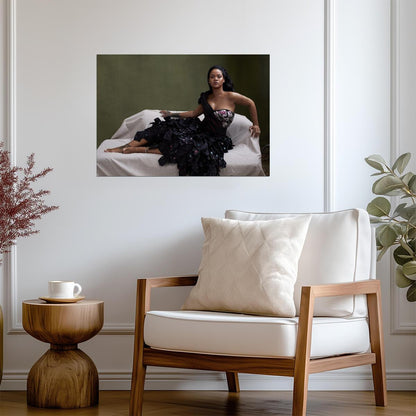 Rihanna in Black Ruffled Gown | Vogue Photoshoot Poster | Celebrity Fashion Art - Music Poster