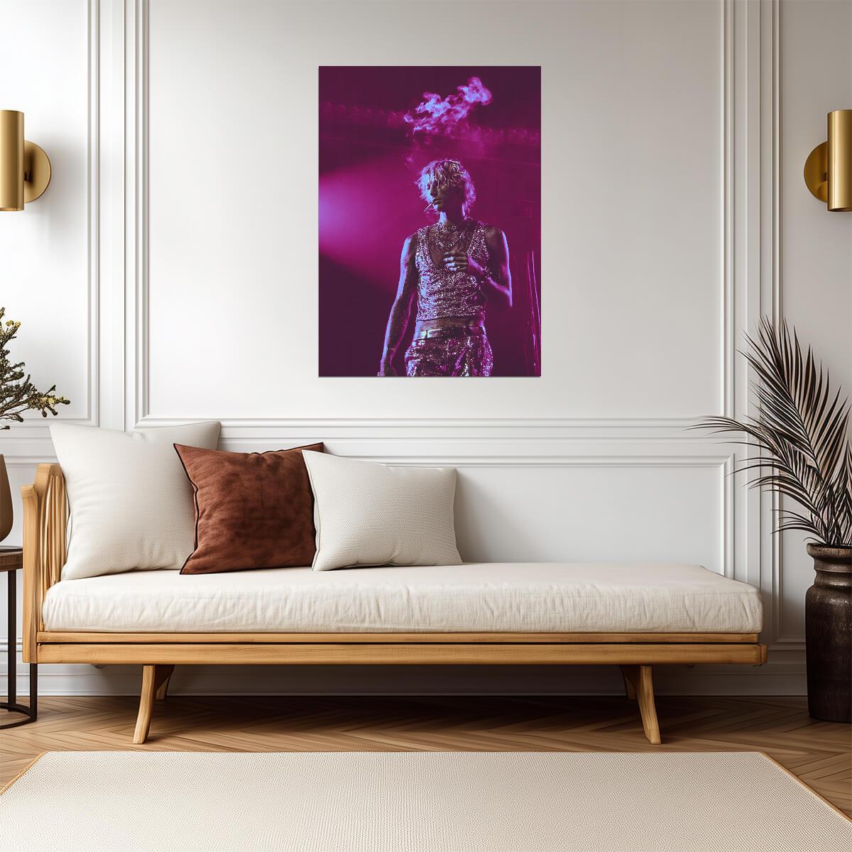 Machine Gun Kelly Live in Concert | MGK Smoking on Stage Poster | Vibrant Rock Star Photography - Music Poster