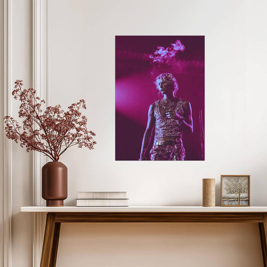 Machine Gun Kelly Live in Concert | MGK Smoking on Stage Poster | Vibrant Rock Star Photography - Music Poster