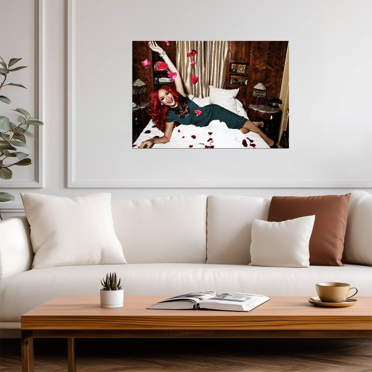 Rihanna Loud Era Red Hair | Green Dress Photoshoot Poster | Music Star Wall Art - Music Poster