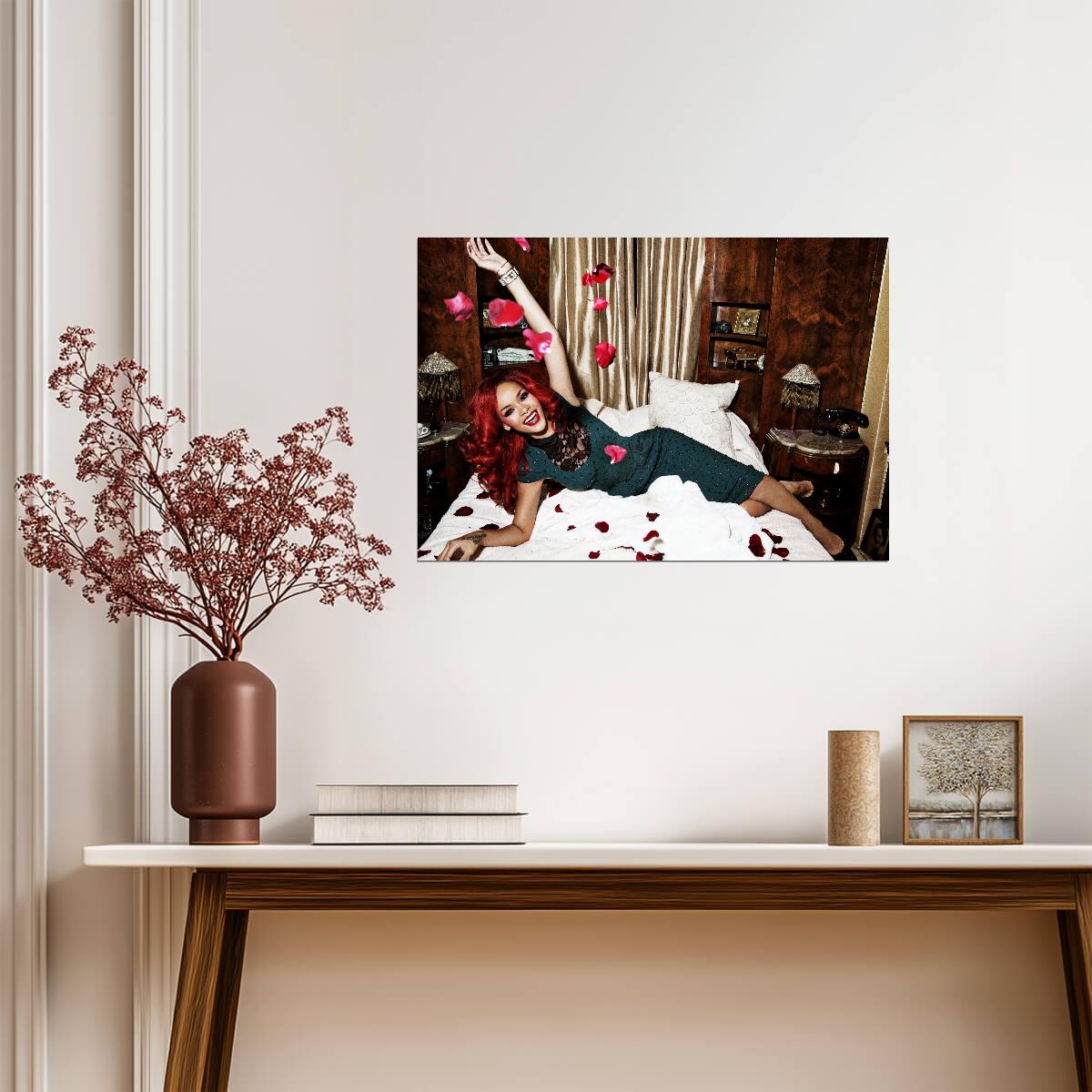 Rihanna Loud Era Red Hair | Green Dress Photoshoot Poster | Music Star Wall Art - Music Poster