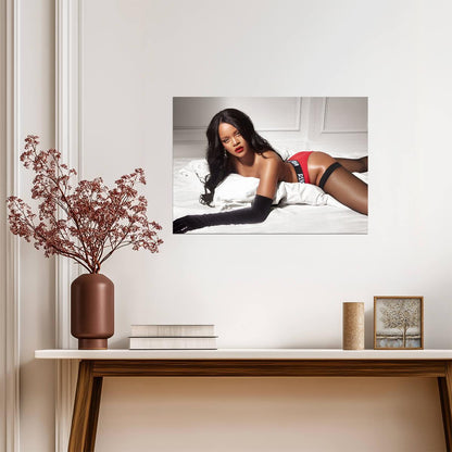 Rihanna Red Lingerie on Bed | Savage X Fenty Poster | Sexy Music Star Wall Art - Music Poster