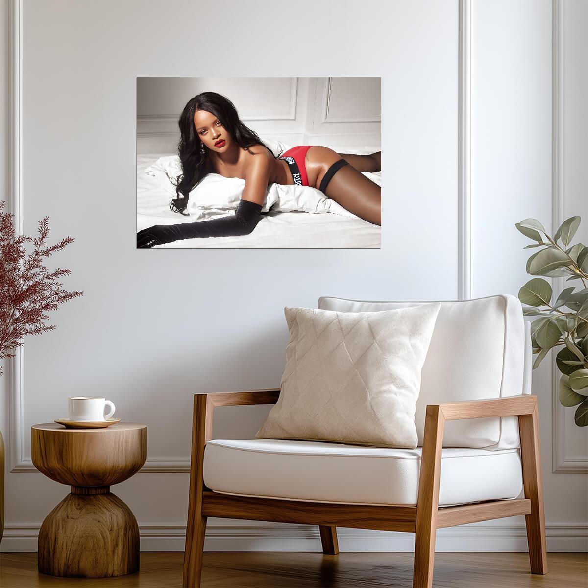 Rihanna Red Lingerie on Bed | Savage X Fenty Poster | Sexy Music Star Wall Art - Music Poster