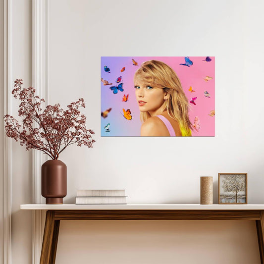 Taylor Swift Lover Era Photoshoot | Music Star Poster | Colorful Butterfly Wall Art - Music Poster