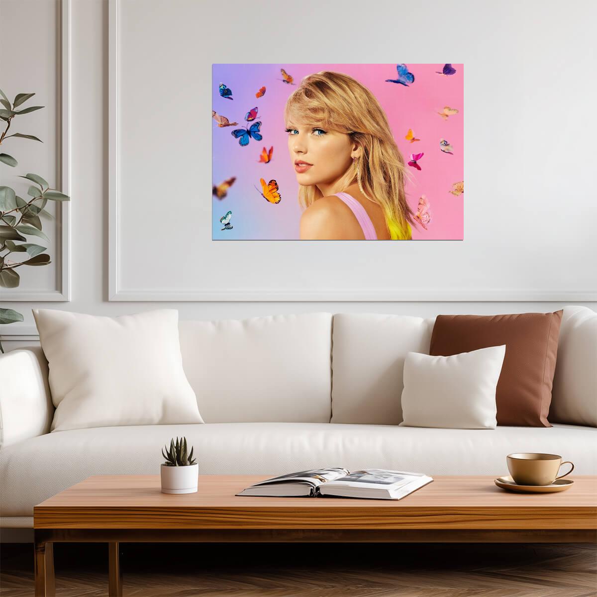 Taylor Swift Lover Era Photoshoot | Music Star Poster | Colorful Butterfly Wall Art - Music Poster