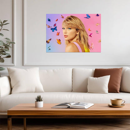 Taylor Swift Lover Era Photoshoot | Music Star Poster | Colorful Butterfly Wall Art - Music Poster