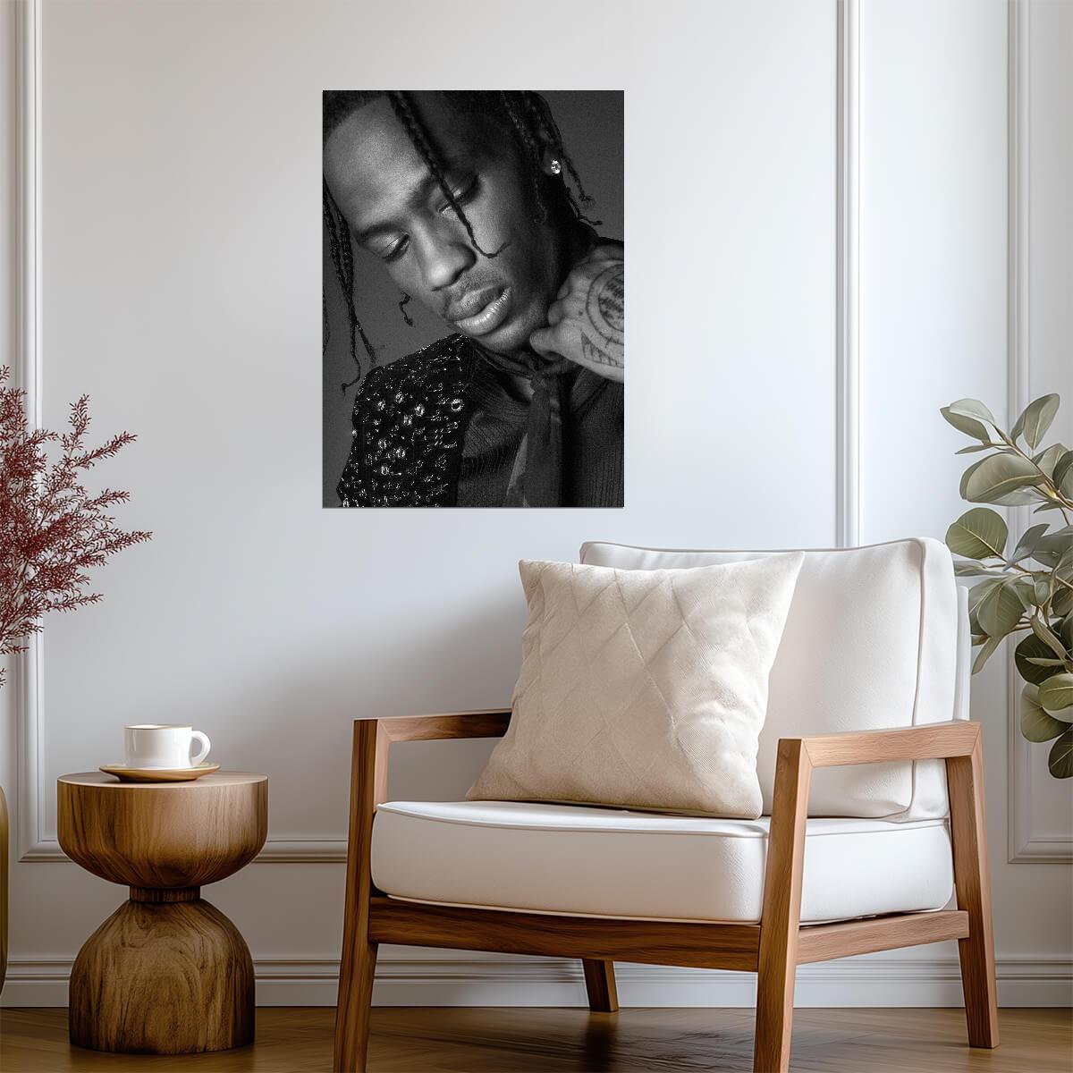 Travis Scott Artistic Black and White Portrait | Modern Rap Poster | Moody Music Photography - Music Poster