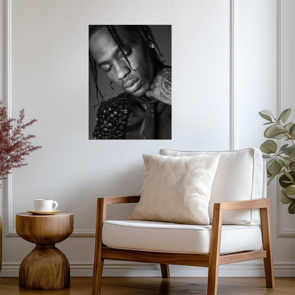 Travis Scott Artistic Black and White Portrait | Modern Rap Poster | Moody Music Photography - Music Poster