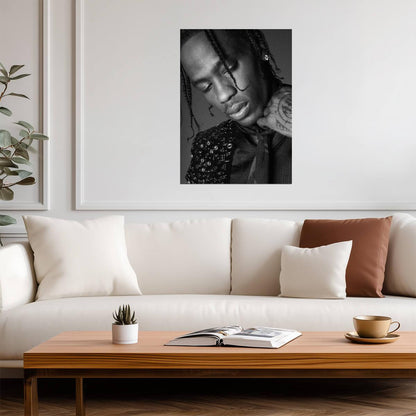 Travis Scott Artistic Black and White Portrait | Modern Rap Poster | Moody Music Photography - Music Poster