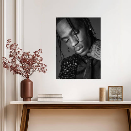 Travis Scott Artistic Black and White Portrait | Modern Rap Poster | Moody Music Photography - Music Poster