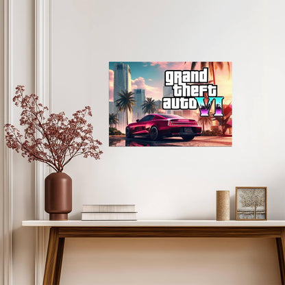 Grand Theft Auto VI Fan Concept Car | Vice City Style Poster | Modern Gaming Room Decor - Video Games Poster