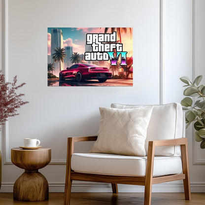 Grand Theft Auto VI Fan Concept Car | Vice City Style Poster | Modern Gaming Room Decor - Video Games Poster