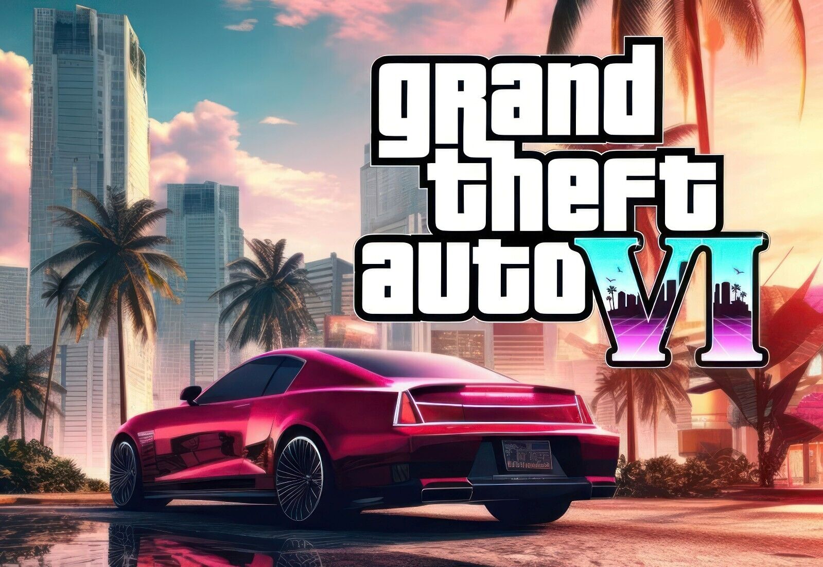 Grand Theft Auto VI Fan Concept Car | Vice City Style Poster | Modern Gaming Room Decor - Video Games Poster
