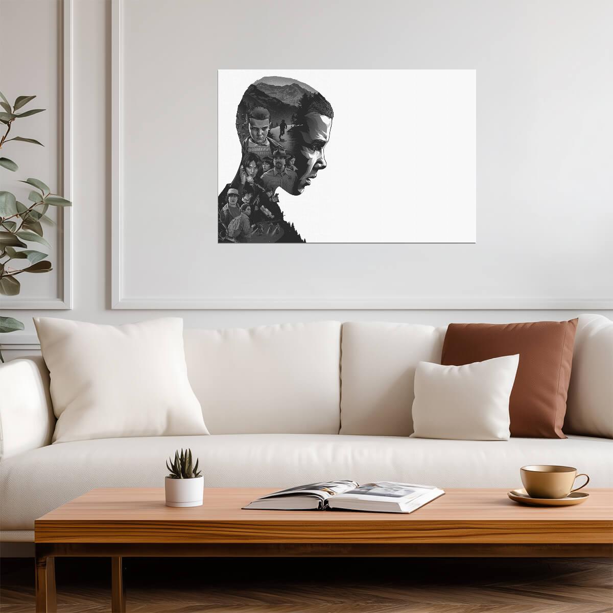 Stranger Things Eleven Silhouette Collage | Black and White TV Show Poster | Minimalist Fan Art - Movies & TV Poster