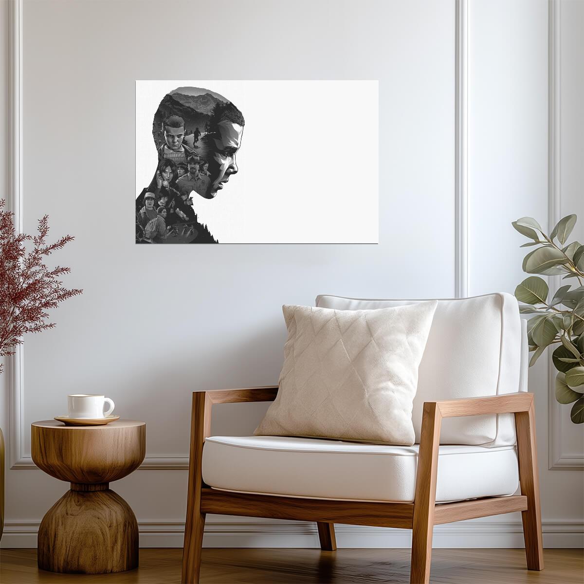 Stranger Things Eleven Silhouette Collage | Black and White TV Show Poster | Minimalist Fan Art - Movies & TV Poster