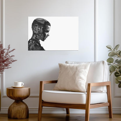 Stranger Things Eleven Silhouette Collage | Black and White TV Show Poster | Minimalist Fan Art - Movies & TV Poster