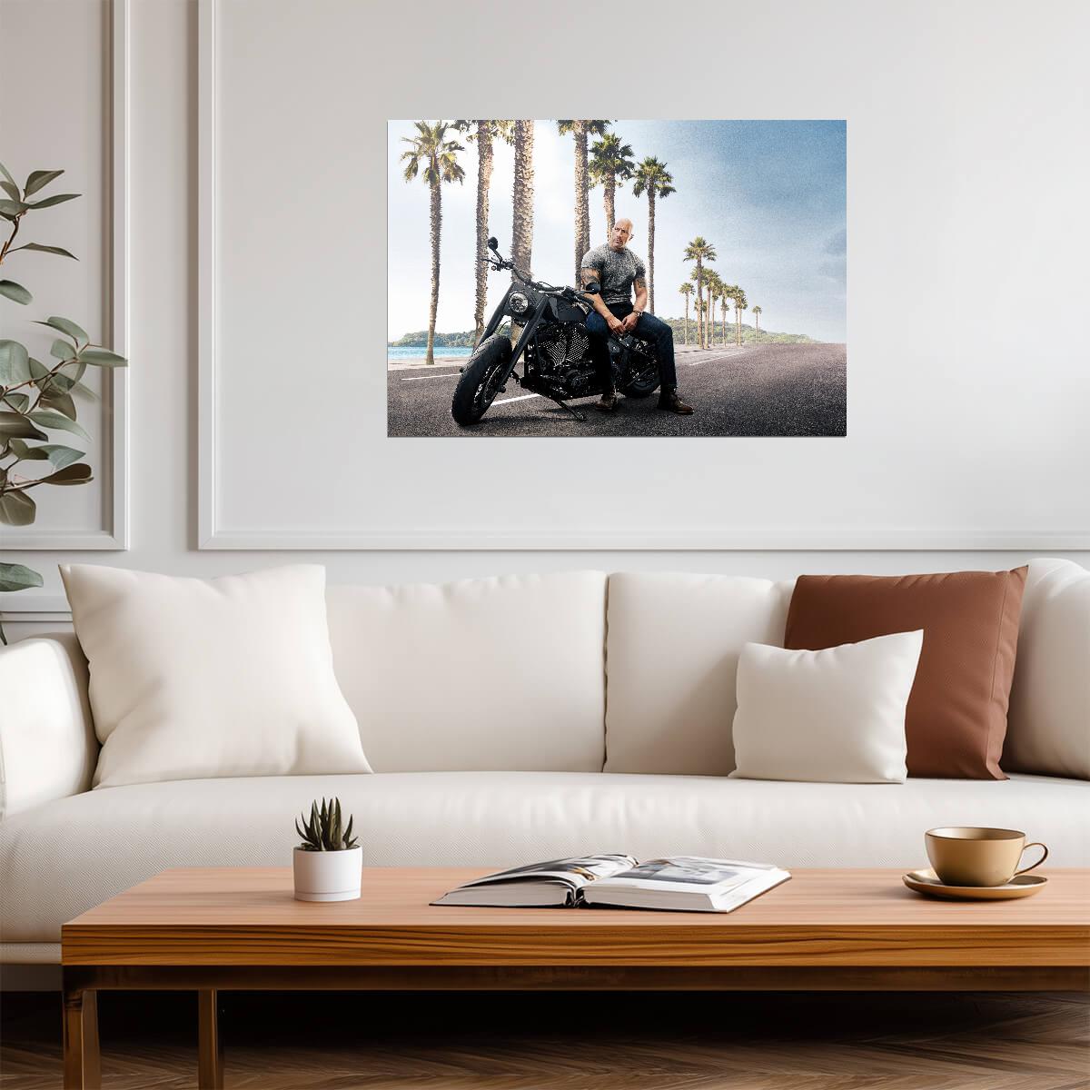 Hobbs & Shaw | Dwayne Johnson on Motorcycle | Action Movie Poster - Movies & TV Poster