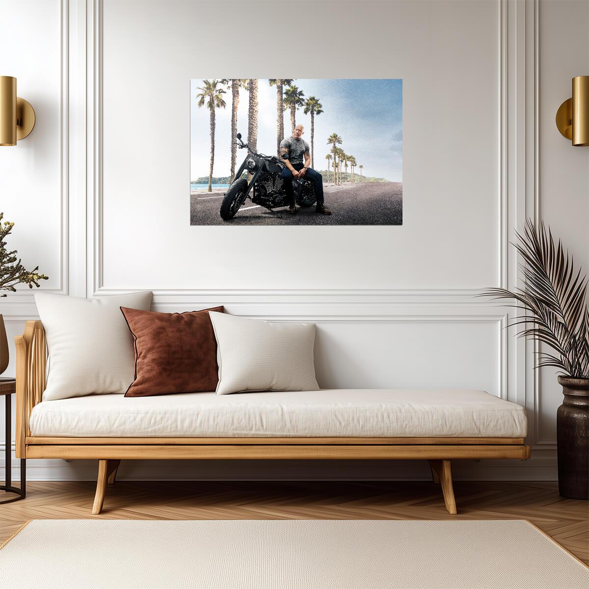 Hobbs & Shaw | Dwayne Johnson on Motorcycle | Action Movie Poster - Movies & TV Poster