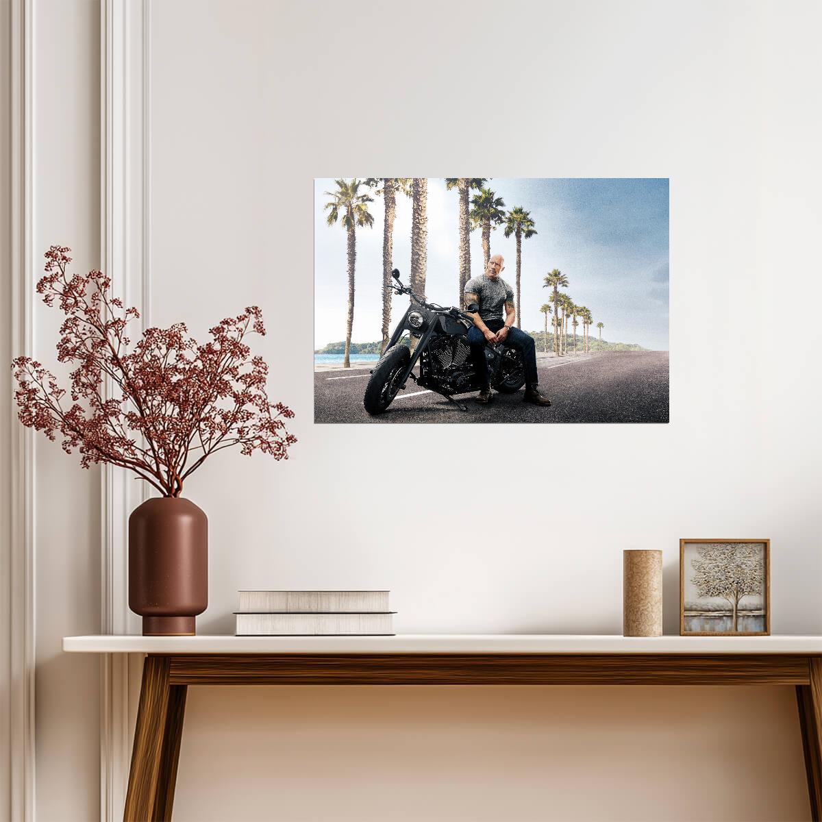Hobbs & Shaw | Dwayne Johnson on Motorcycle | Action Movie Poster - Movies & TV Poster