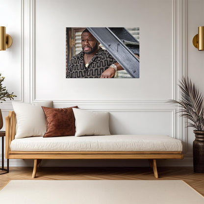 50 Cent Modern Portrait | Patterned Shirt Photoshoot Poster | Hip Hop Star Wall Art - Music Poster
