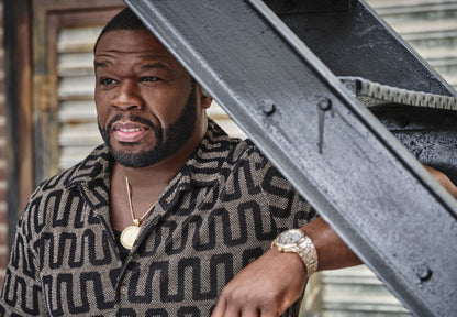 50 Cent Modern Portrait | Patterned Shirt Photoshoot Poster | Hip Hop Star Wall Art - Music Poster