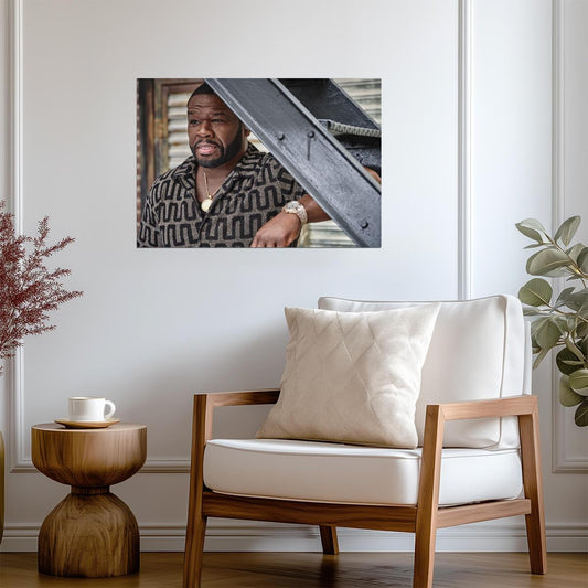 50 Cent Modern Portrait | Patterned Shirt Photoshoot Poster | Hip Hop Star Wall Art - Music Poster