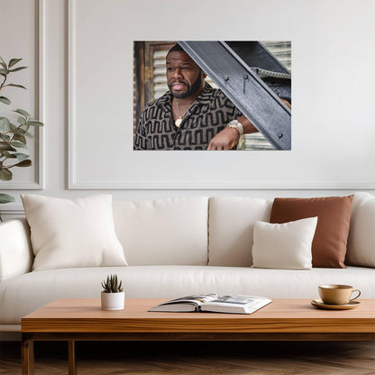 50 Cent Modern Portrait | Patterned Shirt Photoshoot Poster | Hip Hop Star Wall Art - Music Poster
