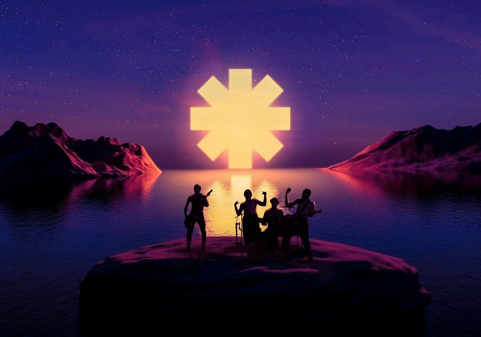 Red Hot Chili Peppers Glowing Asterisk Logo | Band Silhouette Poster | Alternative Rock Art - Music Poster