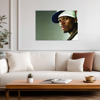 50 Cent Close Up Portrait | Durag & Baseball Cap Poster | Classic Hip Hop Art - Music Poster