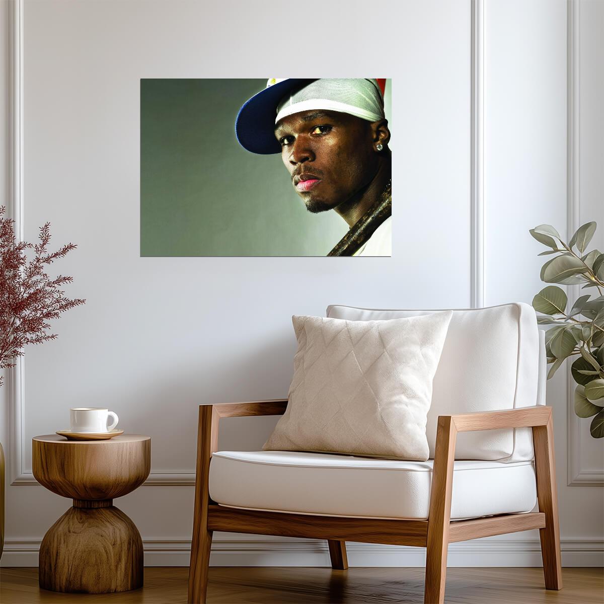 50 Cent Close Up Portrait | Durag & Baseball Cap Poster | Classic Hip Hop Art - Music Poster