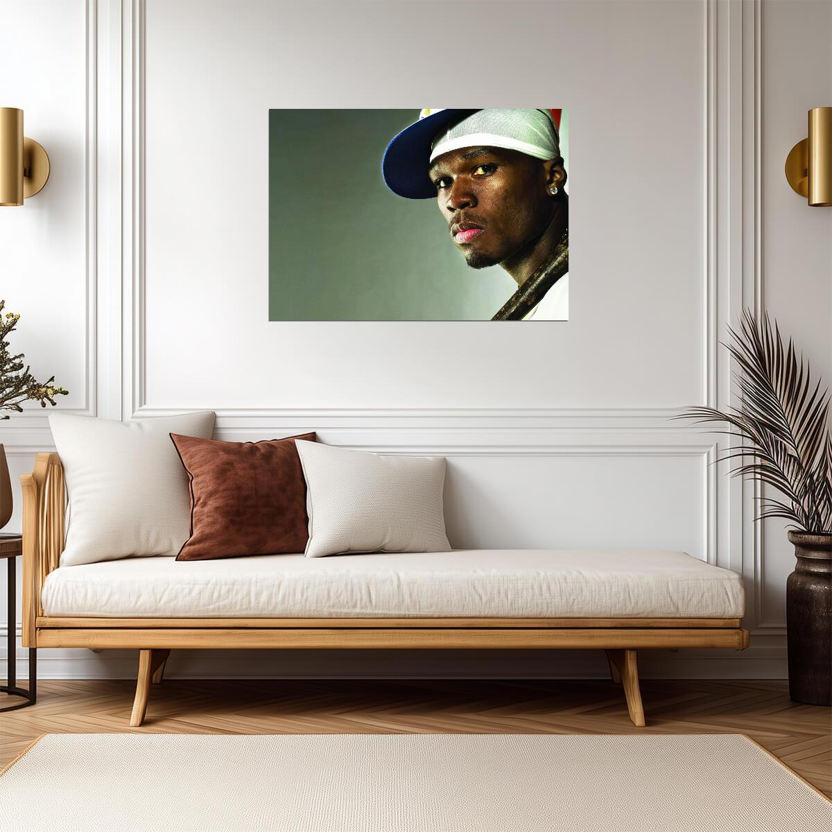 50 Cent Close Up Portrait | Durag & Baseball Cap Poster | Classic Hip Hop Art - Music Poster