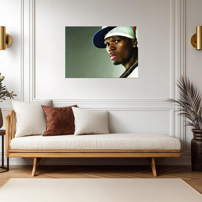 50 Cent Close Up Portrait | Durag & Baseball Cap Poster | Classic Hip Hop Art - Music Poster