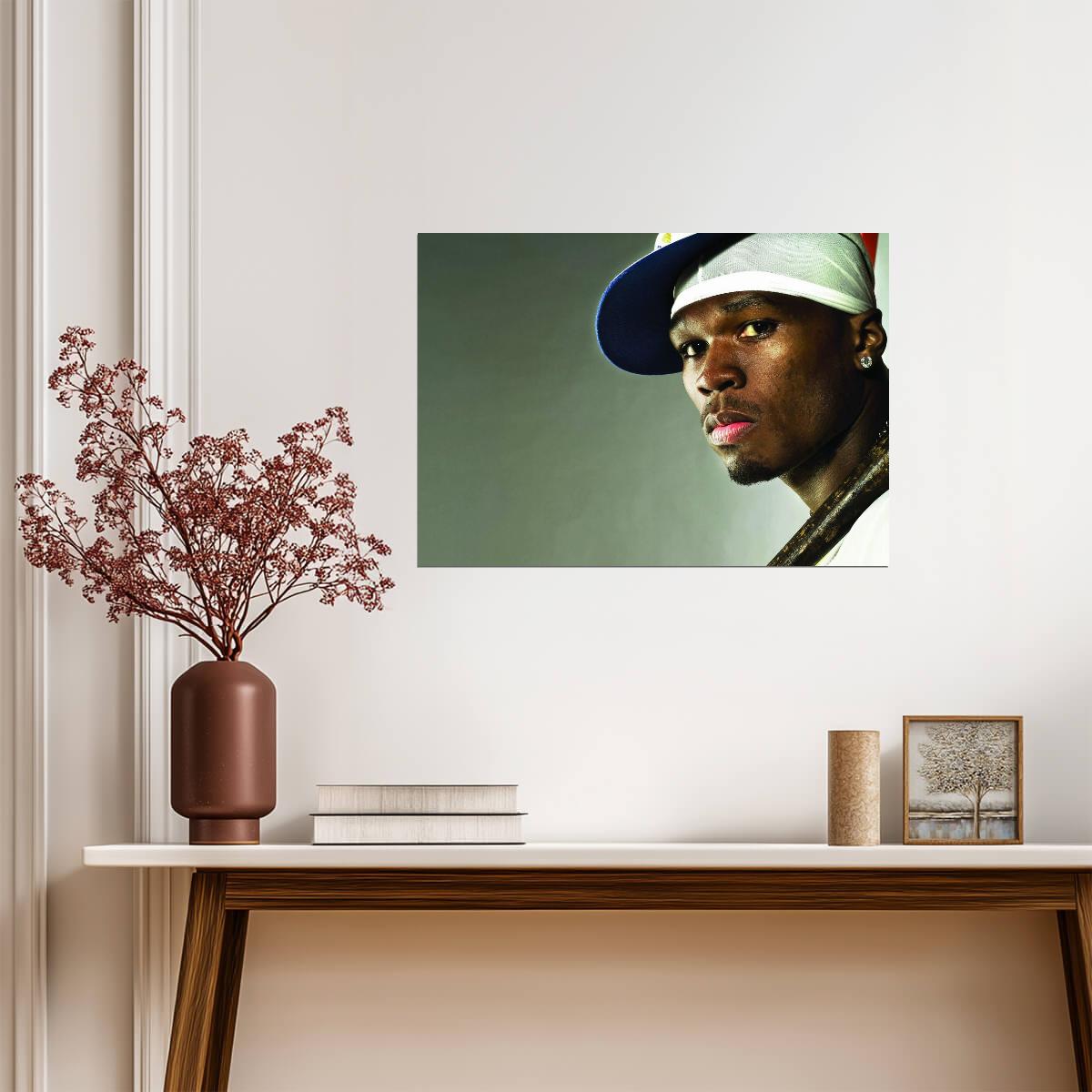 50 Cent Close Up Portrait | Durag & Baseball Cap Poster | Classic Hip Hop Art - Music Poster