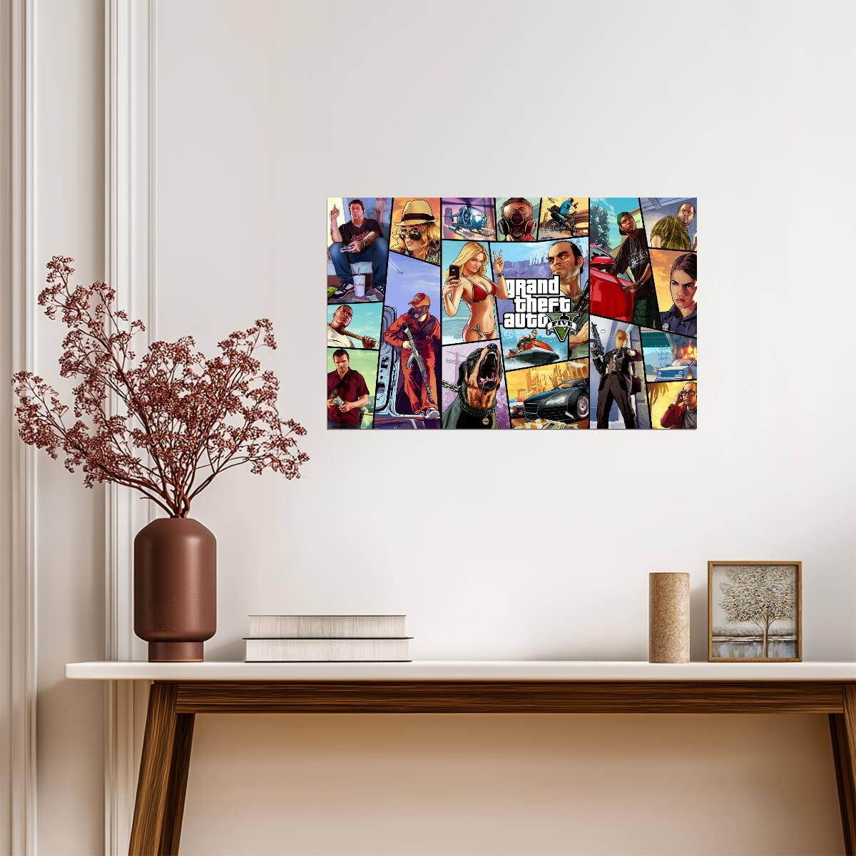 Grand Theft Auto V Character Collage | Michael Franklin Trevor & More | Action Game Poster - Video Games Poster