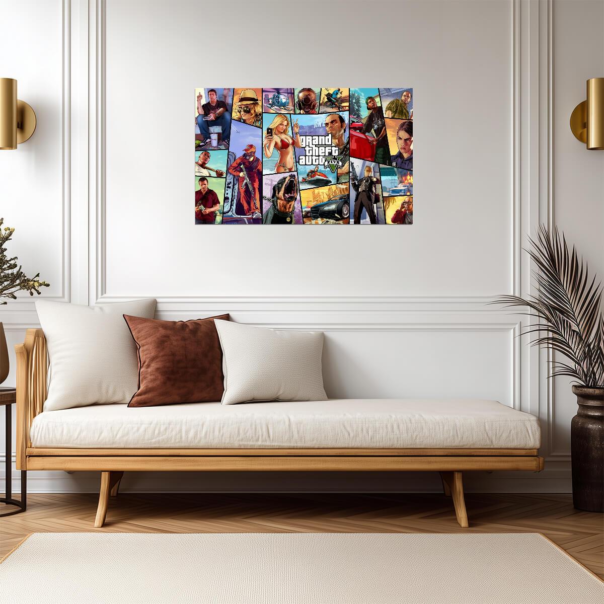 Grand Theft Auto V Character Collage | Michael Franklin Trevor & More | Action Game Poster - Video Games Poster